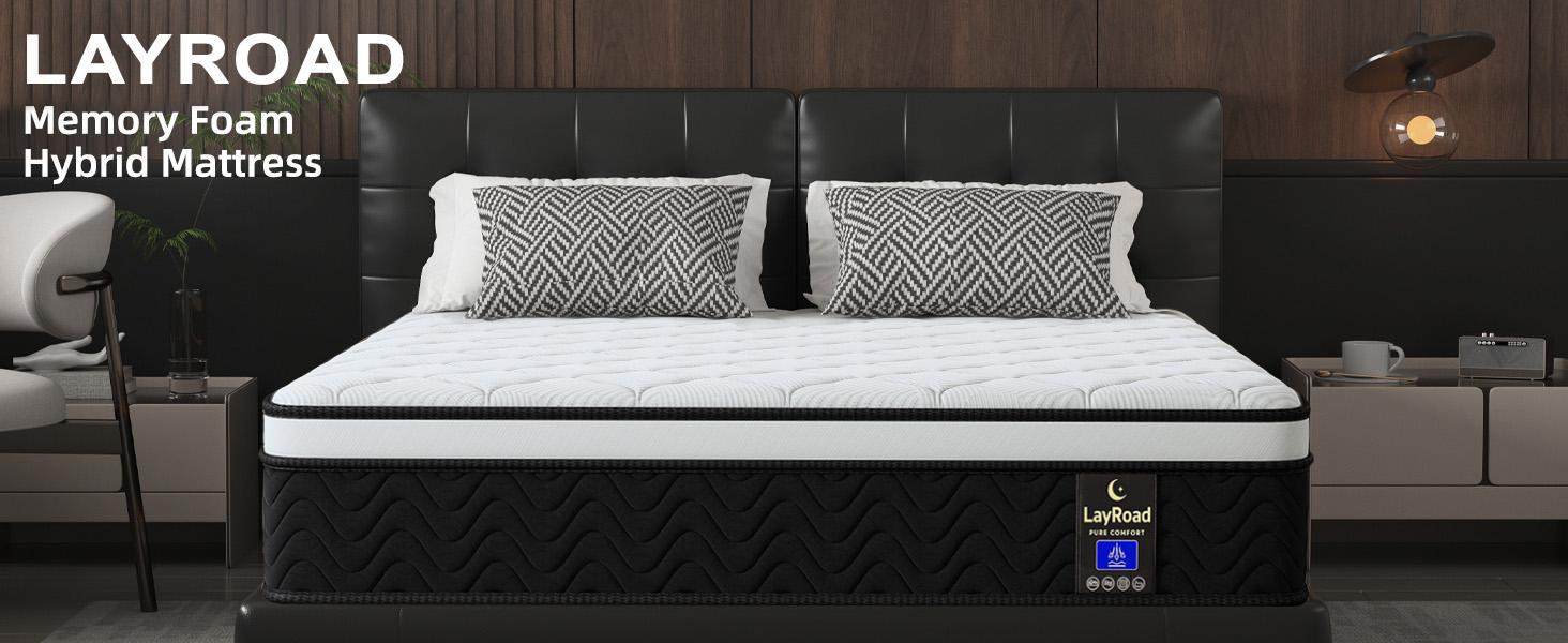 LayRoad 12/14 Inch Twin Full Queen King , Hybrid Memory Foam Mattress in a Box | Pocket Spring + Zoned Support | Soft and Comfortable, Pressure Relief, Medium Firmness, CertiPUR-US Certified(mattresses | queen size mattress | full size mattress)