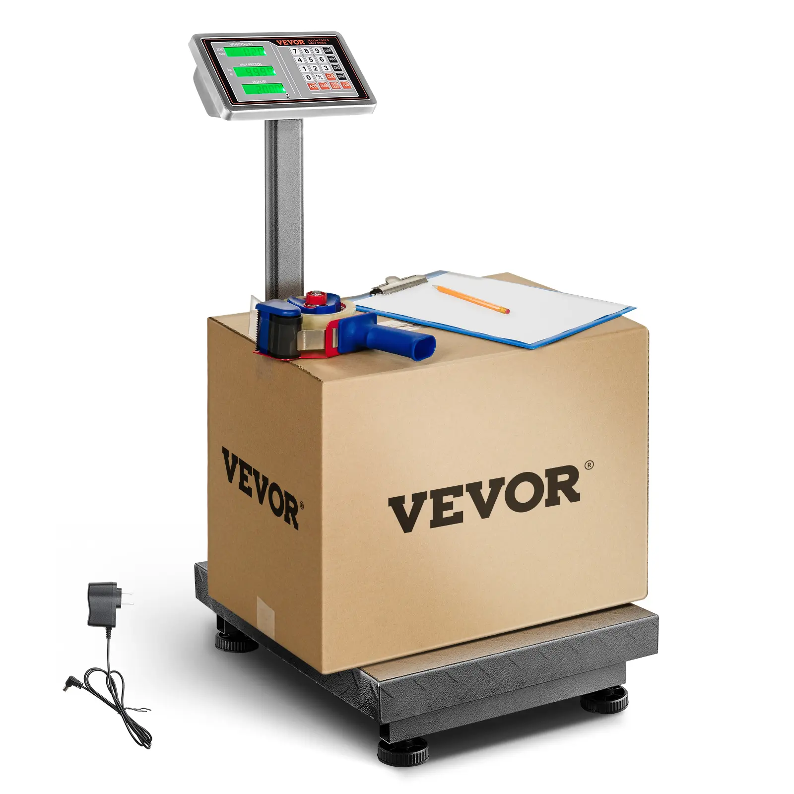 Báscula digital de plataforma, TikTokShopBlackFriday, capacidad de carga de 300 kg, precisión de 0,1 kg, con LB/KG, tara y calculadora de precios, pantalla de alta definición de acero inoxidable para cajas y equipaje, homologada por la FCC.