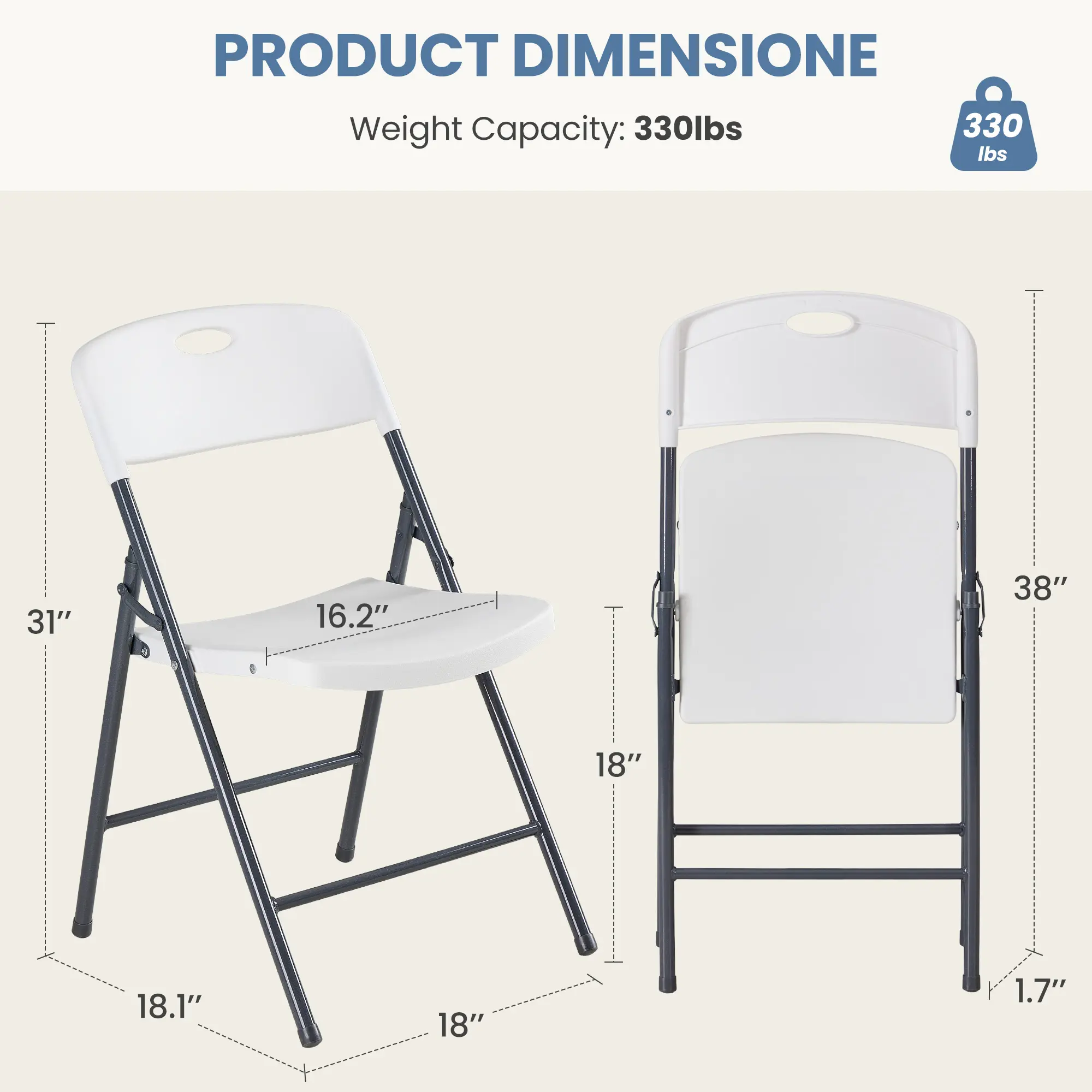 【Excelente relación calidad-precio】 Sillas plegables con respaldo ergonómico — De plástico resistente, apilables y portátiles — Capacidad de carga de 330 lb — Ideales para el hogar, oficina, fiestas, bodas, patios y jardines — Uso en interiores y exterior