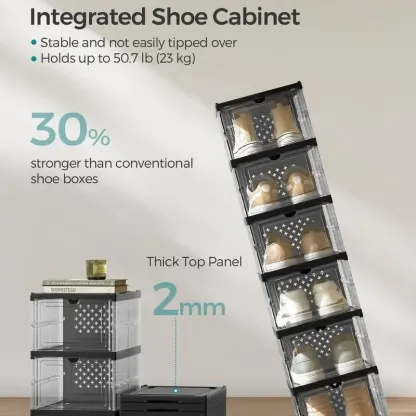 SONGMICS HOME Cajas para zapatos plegables — Organizador plegable, apilable y portátil para tallas de EE. UU. 13 — Estantes de plástico PP transparente