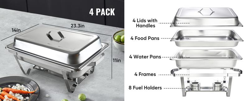 Kerilyn 4 Packs 9QT Chafing Dishes for Buffet Set, Rectangular Stainless Steel Food Warmer Sets with Lids, Food Pans, Water Pan and Fuel Holders for Restaurant Catering Parties Weddings Serving Food Warmer & Chafers Servers Sets Kerilyn 4 Packs 9QT Chafing Dishes for Buffet Set, Rectangular Stainless Steel Food Warmer Sets with Lids, Food Pans, Water Pan and Fuel Holders for Restaurant Catering Parties Weddings Serving Food Warmer & Chafers Servers Sets