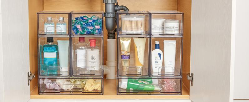 Vtopmart Stackable Storage Drawers Set of 5/8 Clear Plastic Organizer Bins for Nursery Bottle Station and Beauty Supplies Vanity Bathroom Cabinet Pantry Organization Multi-Size Flexible Design BPA-Free Safe New Year Gift