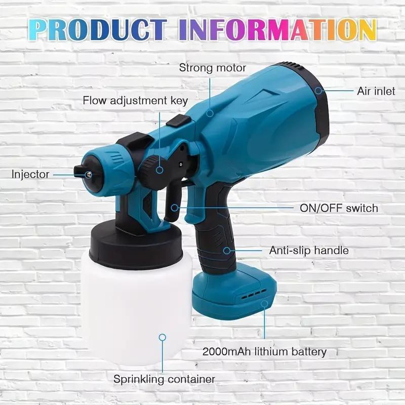 Pulverizador de pintura inalámbrico, pistola pulverizadora de pintura de 600 W con 2 baterías de 2000 mAh, recipiente de 1000 ml, pulverizador de pintura HVLP portátil para interiores y exteriores, pulverizador de pintura eléctrico de 3 patrones para cerc