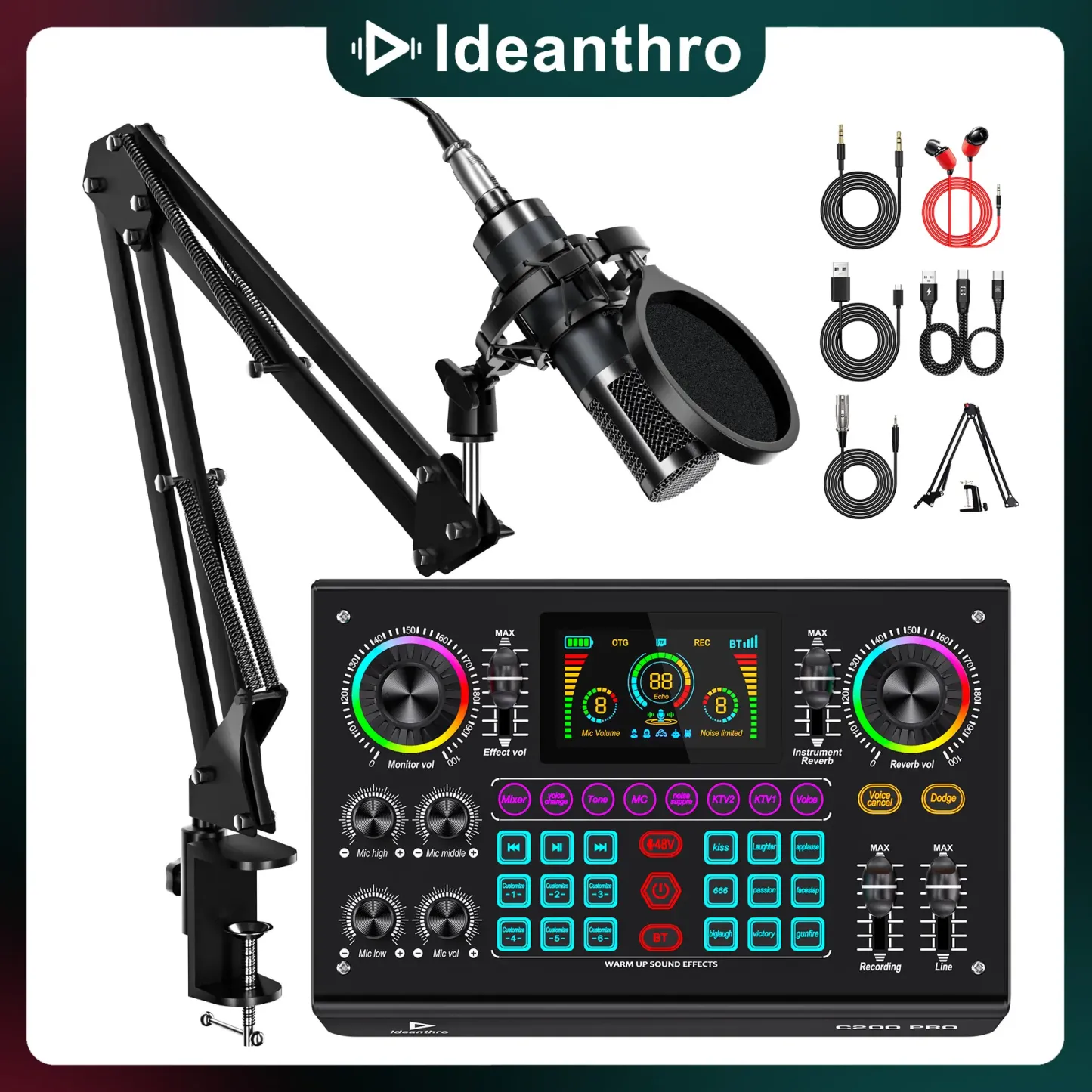 La tarjeta de sonido C200 PRO-P15 cuenta con un chip DSP de doble núcleo, admite micrófonos duales y auriculares duales, tiene tono ajustable y múltiples configuraciones de cambiador de voz, y es compatible con la mayoría de las plataformas de transmisión