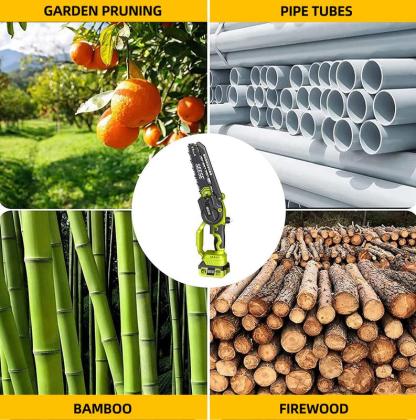Motosierra mini 2 en 1 con 2 baterías de 21 V, podadora eléctrica sin escobillas de 8 pulgadas, sierra de poda telescópica, altura de trabajo de hasta 4,5 metros, cabezal inclinable 180°, correa para el hombro.