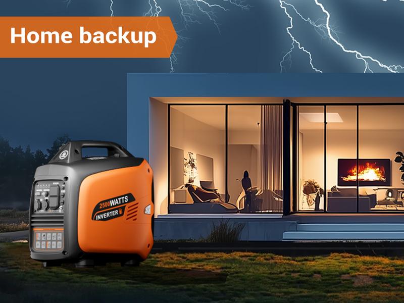 (Ships Within 24H) Efurden Portable Inverter Generator 2500W Gas Powered, Long Runtime Gas Generators for Home Use, Camping, Super Quiet Emergency Home Backup, with CO Sensor, EPA Compliant