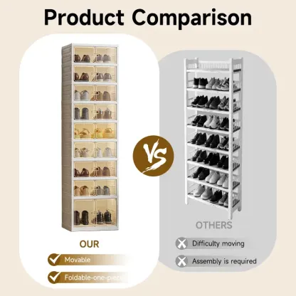 UFORU folding shoe rack, magnetic transparent door shoe cabinet, 9 layers, can store 18 pairs of shoes, simple design, large capacity, sturdy and stackable plastic shoe cabinet, space-saving, no installation required, convenient and practical.