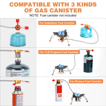 Estufa de camping a prueba de viento de 7200 W, estufa de gas con encendido piezoeléctrico, adaptador para dos cartuchos de combustible, estuche de transporte, estufa portátil, estufa para mochileros, senderismo y picnics al aire libre.