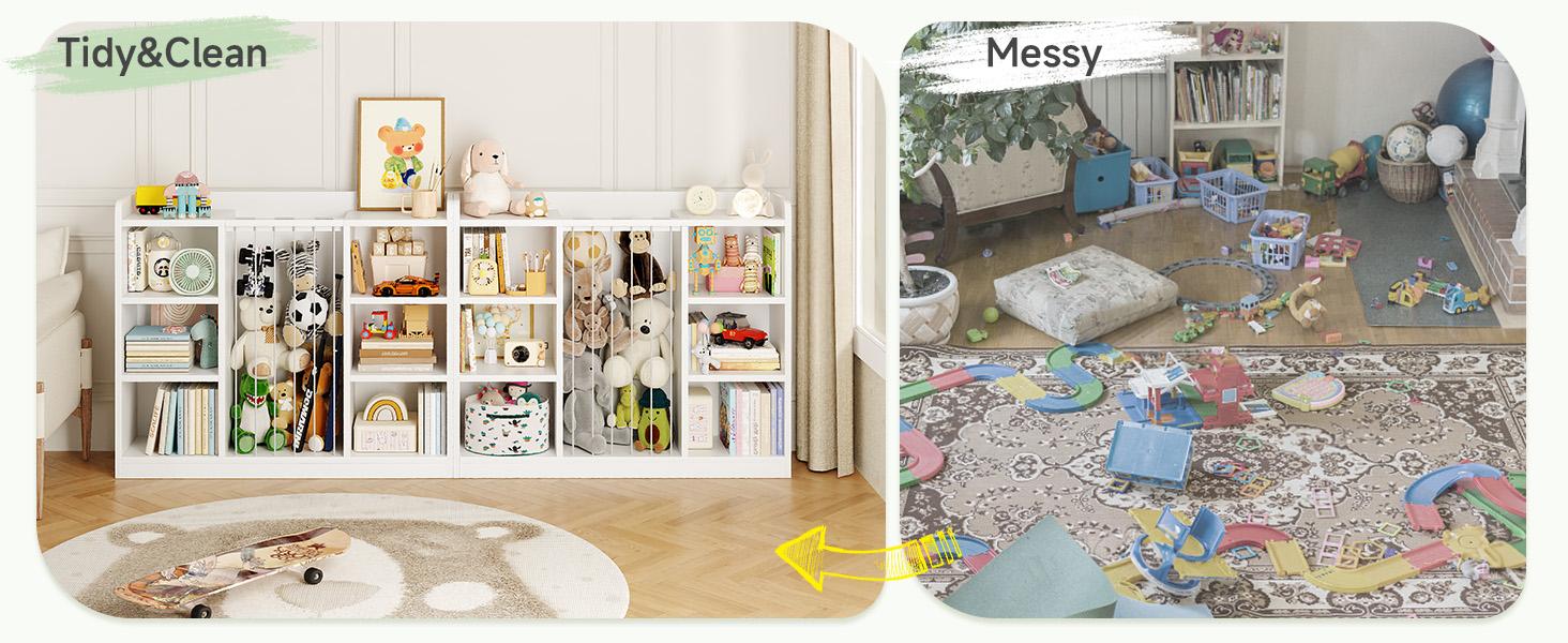 ONBRILL Toddler Stuffed Animal Zoo, Toy Storage Organizer for Playroom, BookShelf for Kids Rooms, Plush Toy Organizers and Storage, Elastic Band Child Bookcase, Toy Shelf with 8 Storage Cubbies