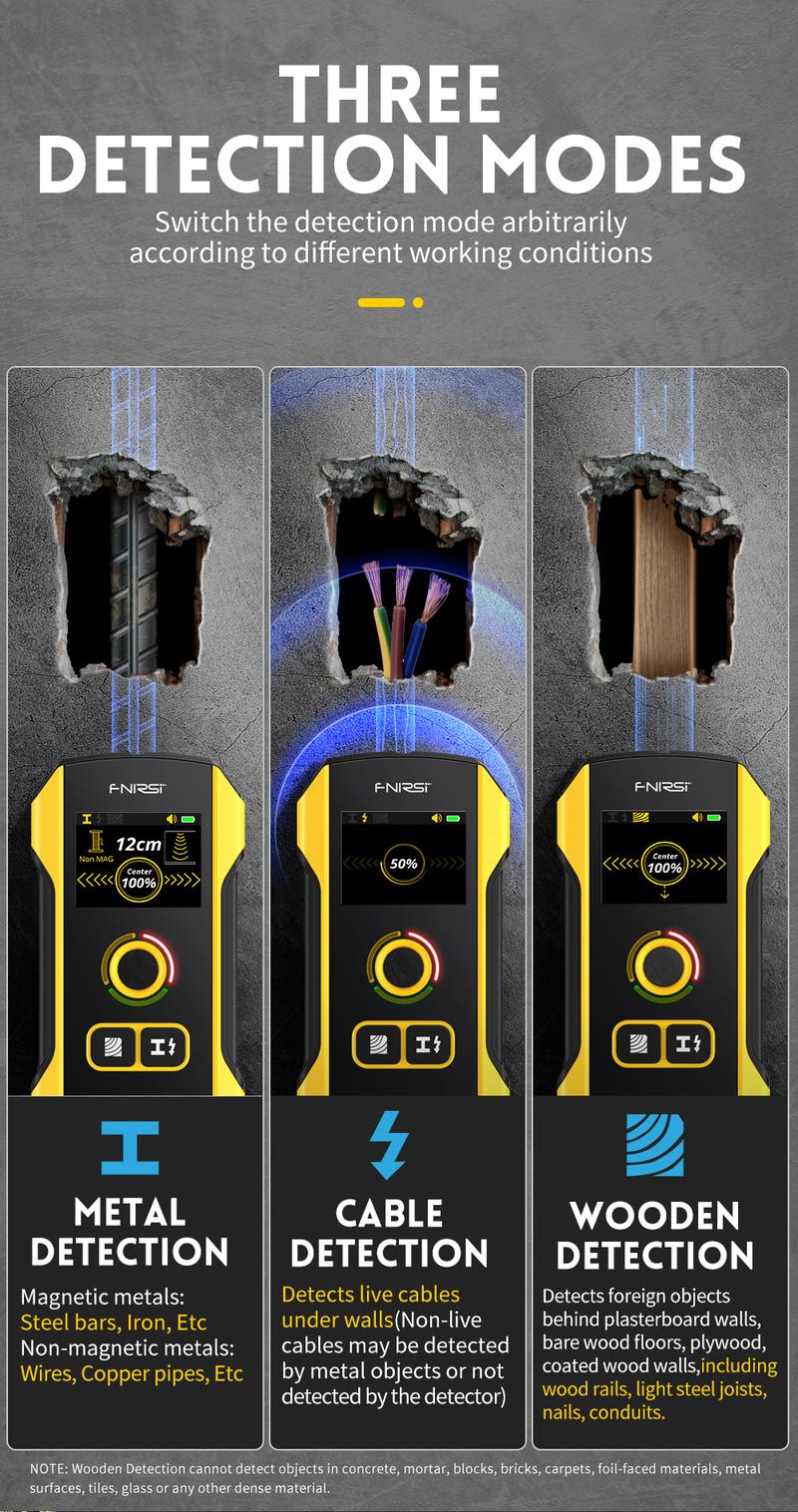 FNIRSI WD-02 Wall Detector Stud Finder Portable Precise Positioning TFT Display AC Live Cable Wires Metal Wood Stud Wall Scanner Tool Hardware with Clear Depth Gauge and Audible Alerts