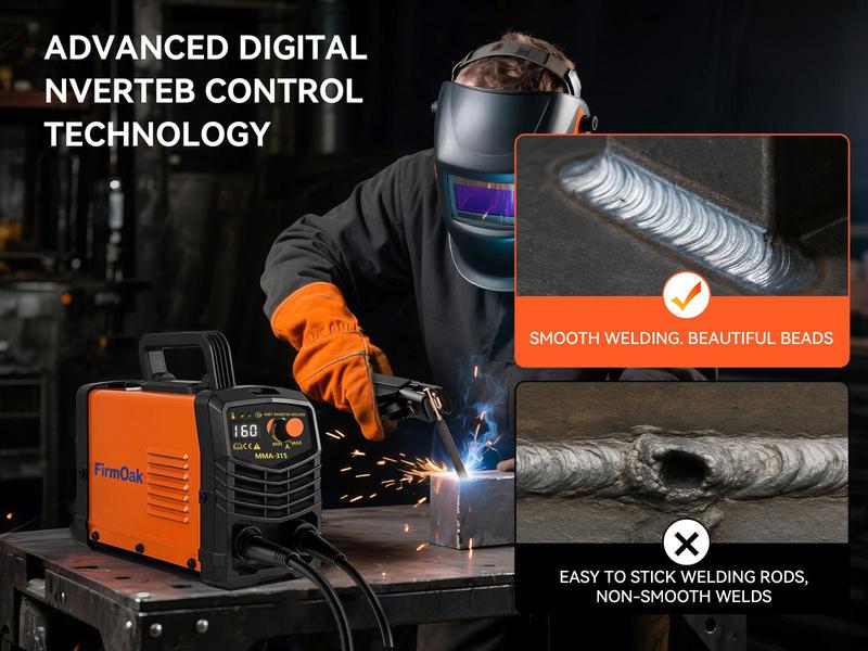 FirmOak MMA-315 110V Mini Welder Portable Stick Welder with Hot Start Arc Force Anti-Stick IGBT Inverter Supports E6013/E6011/E7018 Rods Ideal for Home Use & DIY Gift