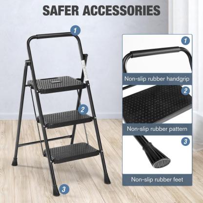 Step Ladder, Folding Step Stool with Wide Anti-Slip Pedal, 800lbs Sturdy Portable Ladder, Cushioned Handle, Lightweight