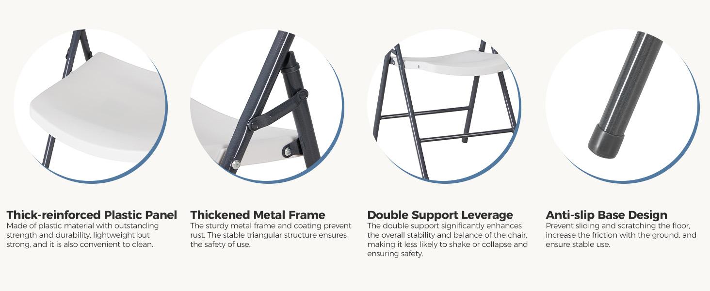 【Value】Folding Chairs with Ergonomic Back, Heavy Duty Plastic Stackable Portable Folding Chairs, Weight Capacity 330 Lbs, For Home, Office, Party, Wedding, Patio, Garden, Indoor Outdoor