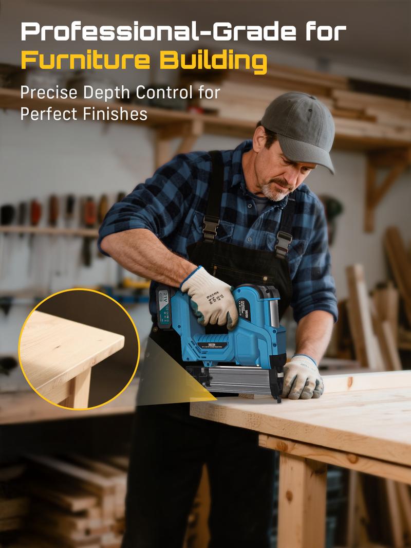 SEESII Cordless 2-in-1 Brad Nailer/Staple Gun (18GA) &ndash; 21V Electric Pneumatic Nail Gun w/ 2x4.0Ah Battery & Charger, 1000Pcs Nails, Adjustable Depth | Single/Contact Firing for Upholstery, Woodworking, DIY, dealsforyoudays,HKF50