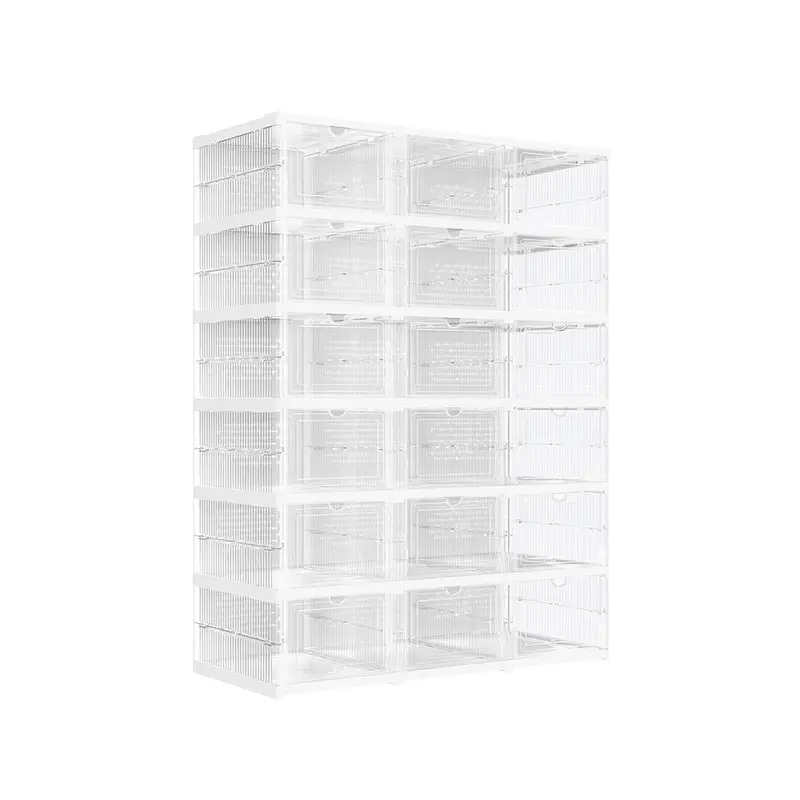 SONGMICS HOME Cajas para zapatos plegables — Organizador plegable, apilable y portátil para tallas de EE. UU. 13 — Estantes de plástico PP transparente