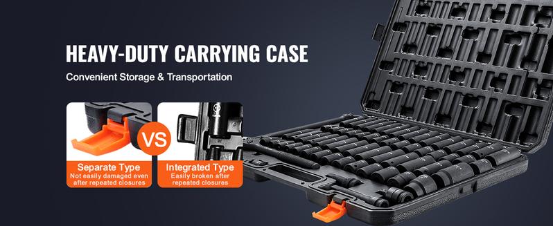 VEVOR Drive Impact Socket Set, Various specifications, Cr-V Alloy Steel for Auto Repair, Rugged Construction, Easy-to-Read Size Markings, Storage Case VEVOR Drive Impact Socket Set, Various specifications, Cr-V Alloy Steel for Auto Repair, Rugged Construction, Easy-to-Read Size Markings, Storage Case