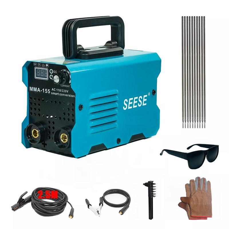Máquina de soldar portátil MINI de 155 amperios, soldadora de electrodo, conversión inteligente AC 110/220V, soldadora digital con pantalla LED, soldadora de arco MMA portátil.