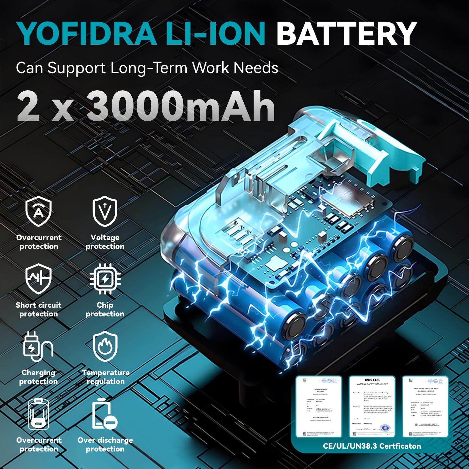 Yofidra Cordless Hammer Drill SDs Max Portable Electric 1500W 3J Impact Power 2-in-1 Demolition Hammer Chisel with 2x 3.0Ah Batteries Heavy Duty Handle Hardware drill Industrial Tool Kit Tool Box power tools