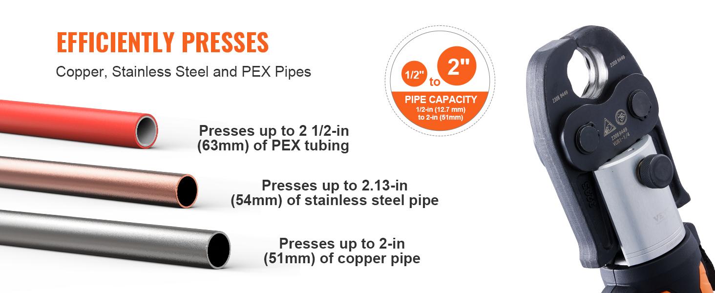 VEVOR Pro Press Tool,  18V Electric Pipe Crimping Tool for 1/2" to 2" Stainless Steel, Copper, PEX Pipes, Press Tool Kit with 6 Pro Press Jaws, 2PCS 4AH Battery, Fast Charger & Carrying Case