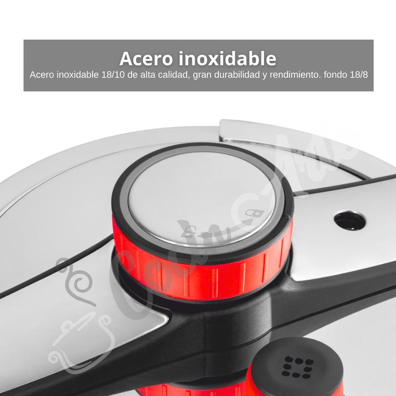 Olla a Presión de Acero Inoxidable con Cesta Vaporera y Tapa de Vidrio – Capacidades 6L, 8L y 10L – Compatible con Inducción, Eléctrica y Vitrocerámica y todo tipo de cocina – Segura, Eficiente y Fácil de Limpiar