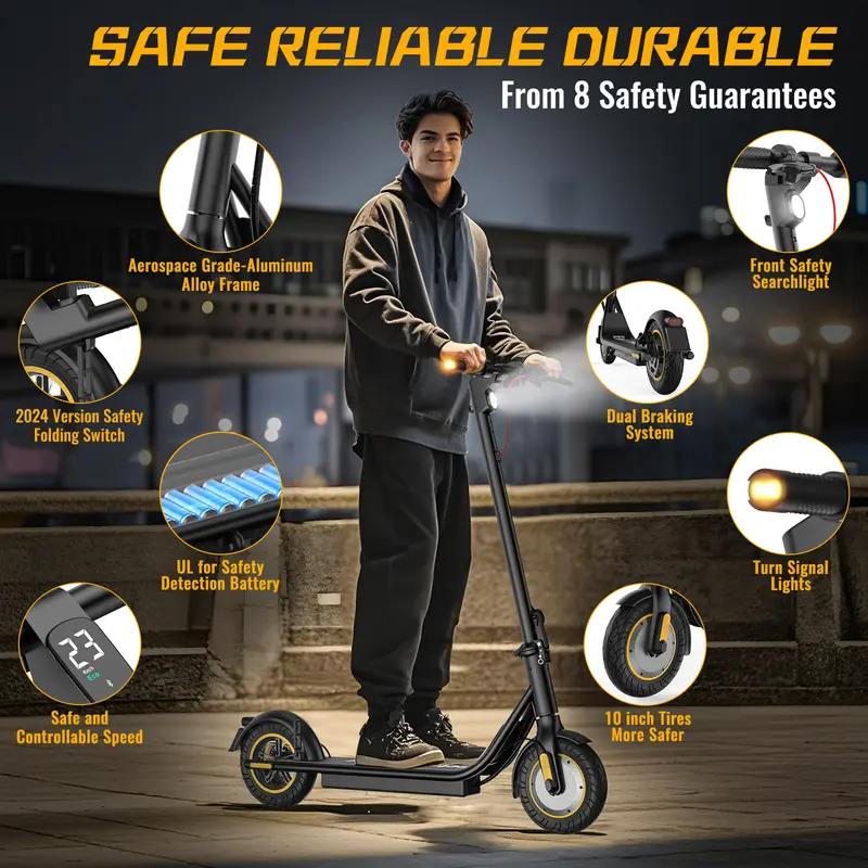 Patinetes eléctricos DXH: neumáticos de 10 pulgadas, para adultos, con motor de 500 W, hasta 19 MPH y 20 millas de autonomía. Potente patinete eléctrico compatible con aplicación móvil, portátil y equipado con luces; modelo plegable con sistema de doble f