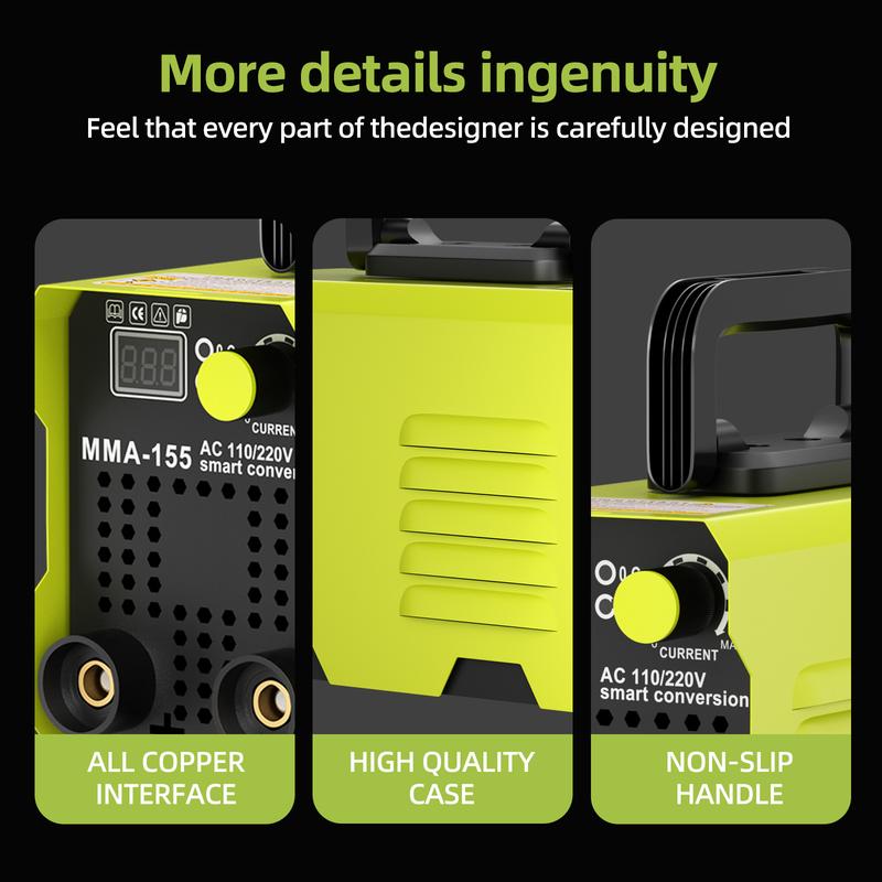 Máquina de soldar portátil MINI de 155 amperios, soldadora de electrodo, conversión inteligente AC 110/220V, soldadora digital con pantalla LED, soldadora de arco MMA portátil.