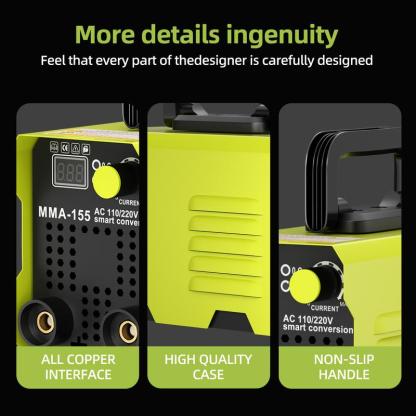 Máquina de soldar portátil MINI de 155 amperios, soldadora de electrodo, conversión inteligente AC 110/220V, soldadora digital con pantalla LED, soldadora de arco MMA portátil.