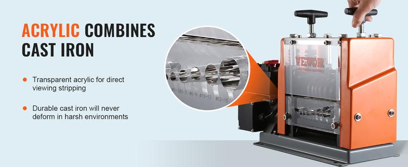 VEVOR Electric Cable Stripping Tool, , 0.06''-0.98'' Motorized Wire Stripper, 60W, Features Clear Depth Gauge, Includes 6 Circular & 1 Flat Channels for Efficient Copper Wire Recycling VEVOR Super Brand Day VEVOR Electric Cable Stripping Tool, , 0.06''-0.98'' Motorized Wire Stripper, 60W, Features Clear Depth Gauge, Includes 6 Circular & 1 Flat Channels for Efficient Copper Wire Recycling VEVOR Super Brand Day