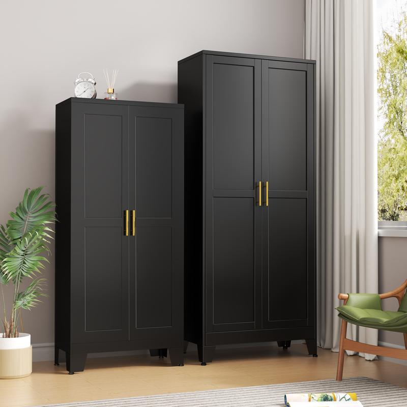 75.2" Tall Pantry Cabinet, Kitchen Pantry Storage Cabinets with 2 Door and 5 Adjustable Shelves, White Metal Pantry Storage Cabinet, Cupboard for Kitchen, Dining Room, Living Room and Bathroom Organizer