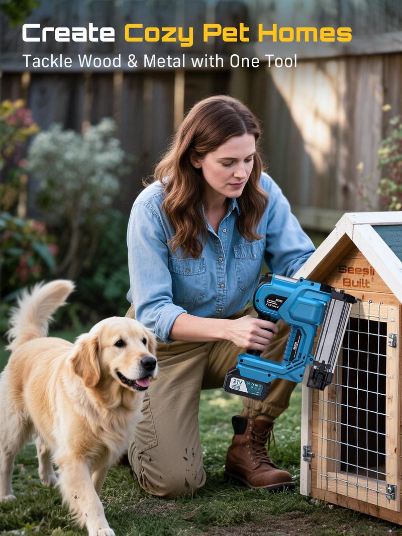 SEESII Cordless 2-in-1 Brad Nailer/Staple Gun (18GA) &ndash; 21V Electric Pneumatic Nail Gun w/ 2x4.0Ah Battery & Charger, 1000Pcs Nails, Adjustable Depth | Single/Contact Firing for Upholstery, Woodworking, DIY, dealsforyoudays,HKF50