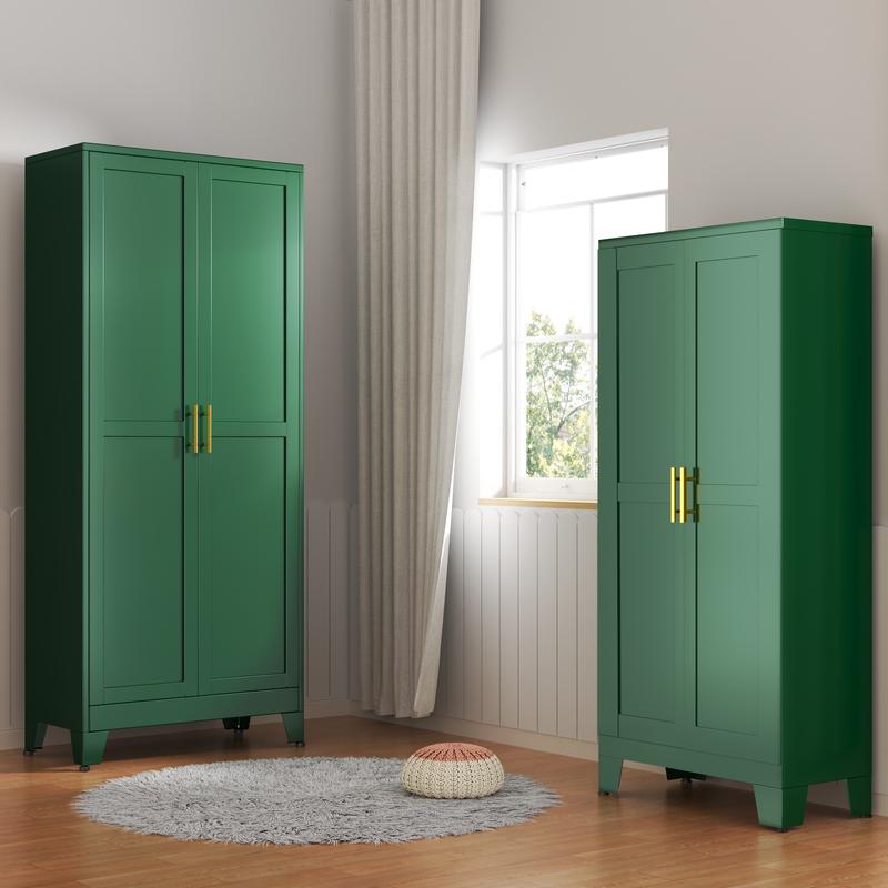 75.2" Tall Pantry Cabinet, Kitchen Pantry Storage Cabinets with 2 Door and 5 Adjustable Shelves, White Metal Pantry Storage Cabinet, Cupboard for Kitchen, Dining Room, Living Room and Bathroom Organizer