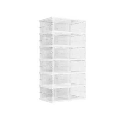 SONGMICS HOME Cajas para zapatos plegables — Organizador plegable, apilable y portátil para tallas de EE. UU. 13 — Estantes de plástico PP transparente
