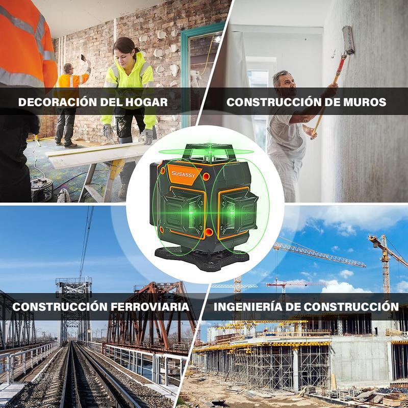 Nivel Láser Autonivelante 360° 16 Líneas Verde Con Trípode Nivel Láser 16 Líneas 4x360° Verde 2 Batería Recargable con Control Remoto