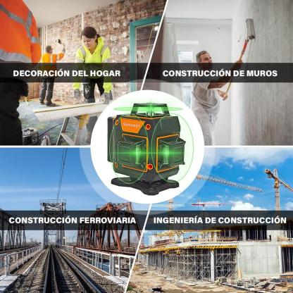 Nivel Láser Autonivelante 360° 16 Líneas Verde Con Trípode Nivel Láser 16 Líneas 4x360° Verde 2 Batería Recargable con Control Remoto