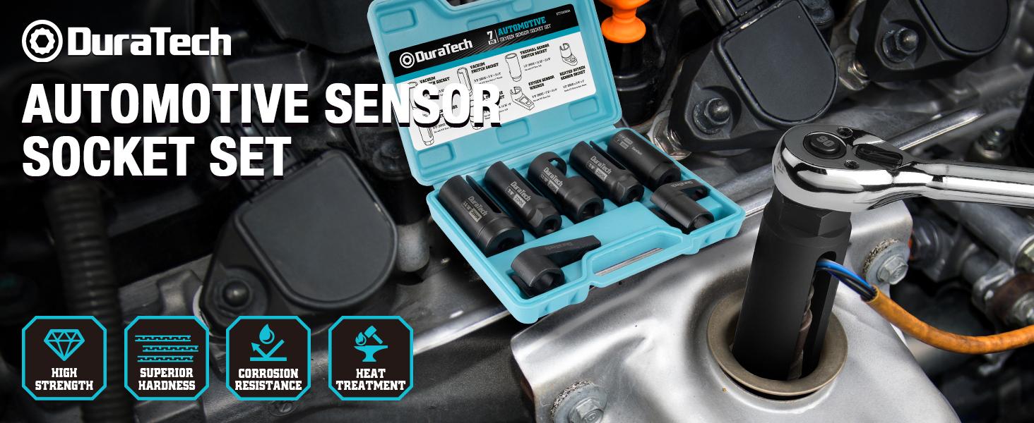 #JumpstartSale DURATECH 7-Pack O2 Oxygen Sensor & Oil Pressure Socket Set, 1/2" 3/8" Drive x 22mm (7/8") 27mm 29mm Oxygen Socket Wrench, O2 Sensor Remover Removal Tool