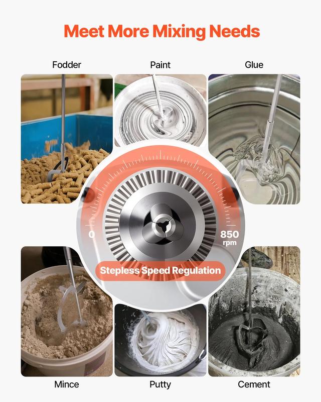 Taladro mezclador, juego de taladro eléctrico con cable de 5/8 pulgadas, taladro mezclador de 0 a 850 RPM, 5,8 A, taladro mezclador con mango en D para taladrar y mezclar, mezcladores de cemento portátiles para forraje, pintura y cemento.