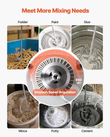 Taladro mezclador, juego de taladro eléctrico con cable de 5/8 pulgadas, taladro mezclador de 0 a 850 RPM, 5,8 A, taladro mezclador con mango en D para taladrar y mezclar, mezcladores de cemento portátiles para forraje, pintura y cemento.