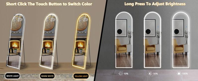 【Valentine's Day Gifts】Floor Mirror Stand Mirror Full Length with LED Lights, Floor Mirror Dimming & 3 Color Lighting