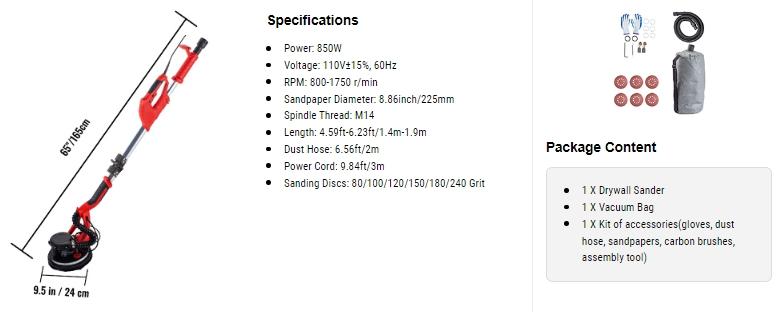 VEVOR Drywall Sander 850W, TikTokShopBlackFriday, Variable Speed 800-1750 RPM, Foldable Sheetrock Sander with Telescope Handle, LED Strip Light, Vacuum Bag & Gloves Heavy Duty Power Tools VEVOR Drywall Sander 850W, TikTokShopBlackFriday, Variable Speed 800-1750 RPM, Foldable Sheetrock Sander with Telescope Handle, LED Strip Light, Vacuum Bag & Gloves Heavy Duty Power Tools