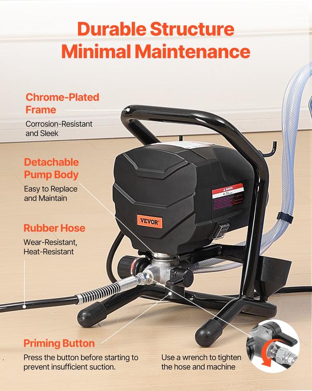 Rociador de Pintura Airless VEVOR – 3000 PSI, 650W, Eléctrico y Eficiente, Para Interiores, Exteriores, Muebles y Cercas – Portátil con Acabado Fino y Uniforme