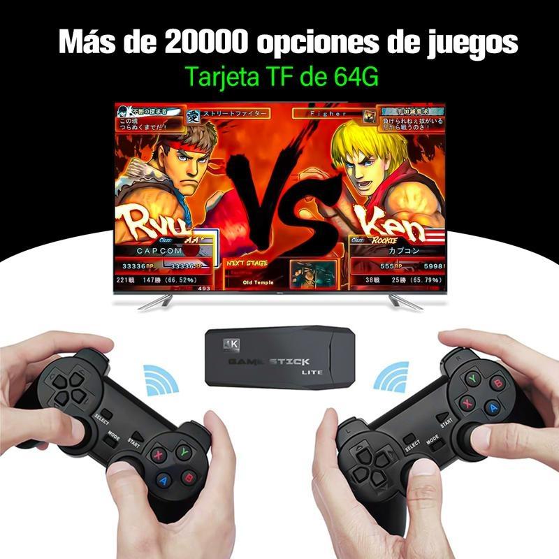 Consola de Juegos A-USB para Hogar – Paquete Completo con USB y 2 Mandos, Disfruta Juegos en 4K, Más de 20,000 Juegos Incluidos