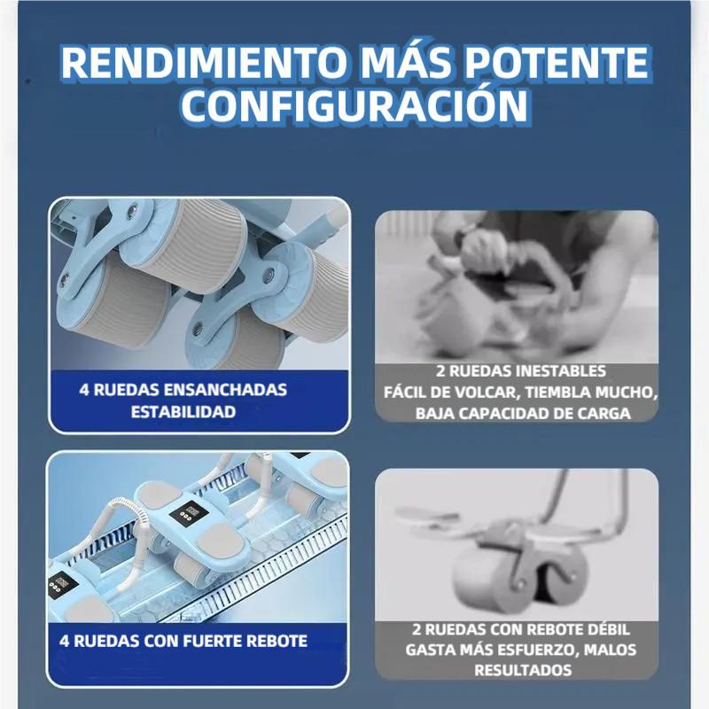 Rueda Abdominal de 4 Ruedas para Hombres y Mujeres – Equipo de Fitness para el Hogar con Soporte de Codos, Rebote Automático, Entrenamiento de Abdomen y Vientre Plano