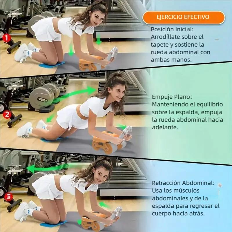 Rueda Abdominal de 4 Ruedas para Hombres y Mujeres – Equipo de Fitness para el Hogar con Soporte de Codos, Rebote Automático, Entrenamiento de Abdomen y Vientre Plano