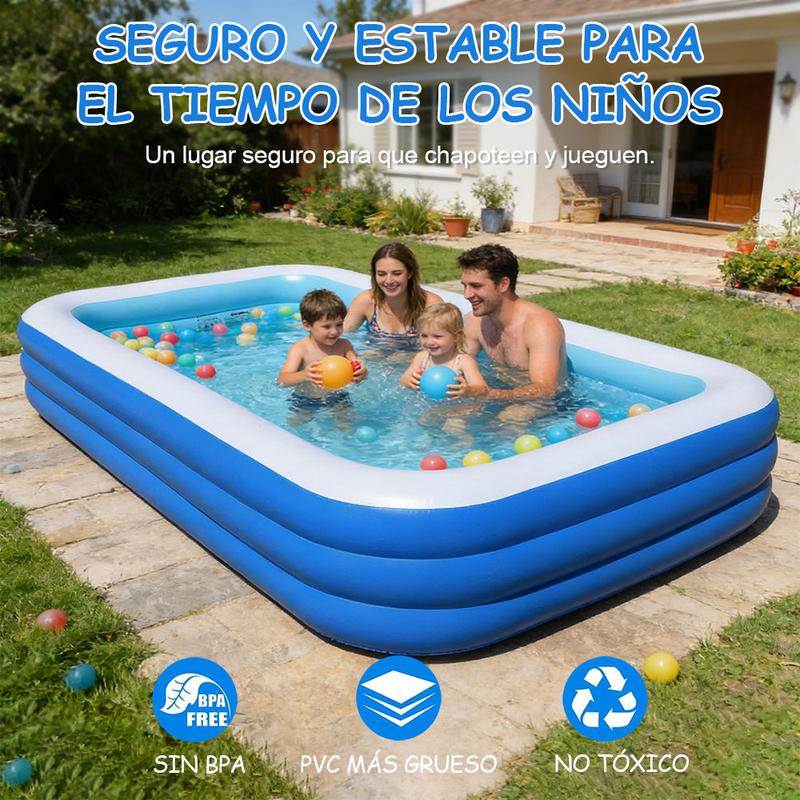 Piscina Hinchable Rectangular para Toda la Familia – 210×135×50 cm, PVC Resistente para Exterior, Ideal para Reuniones, Fiestas de Verano y Ocio en el Jardín