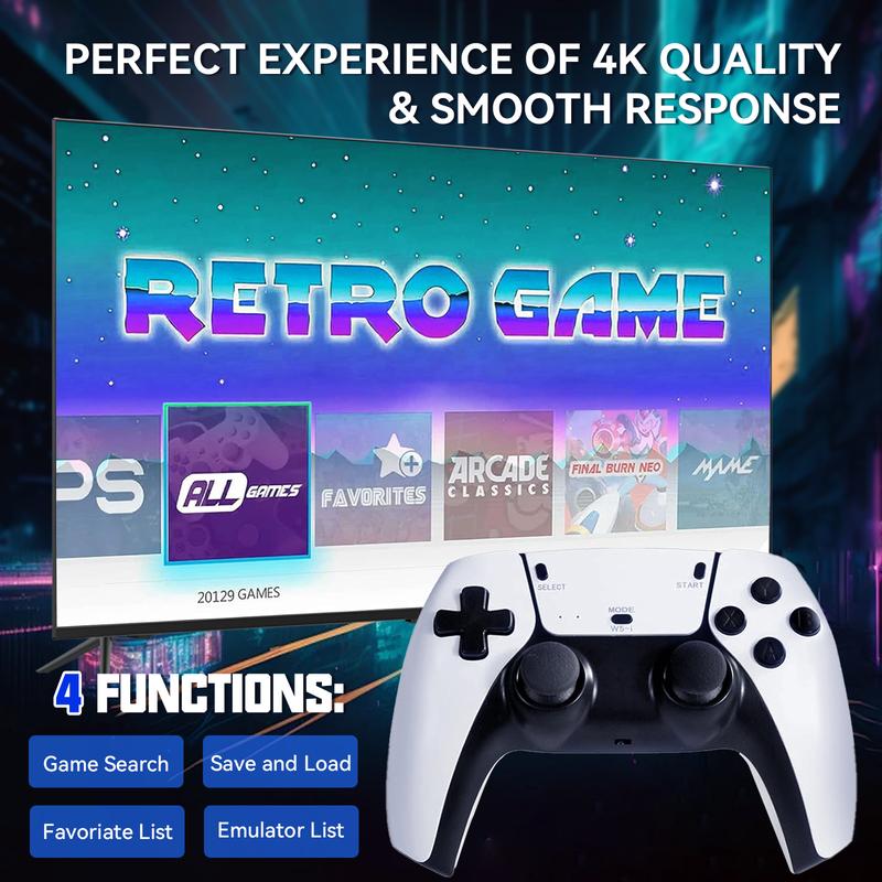 Consola Retro de Juegos – Más de 20,000 Juegos Integrados, 26 Emuladores, HDMI 4K y Controladores Duales Premium para Experiencia de Juego Inmersiva