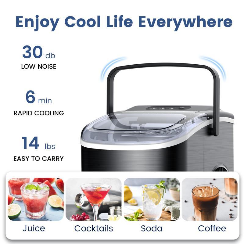 Máquina de Hielo COWSAR de Encimera – 12 kg en 24h, 9 Cubos en 6 Minutos, Función de Autolimpieza, Acero Inoxidable o ABS, Portátil para Cocina, Hogar, Oficina, Fiesta y RV