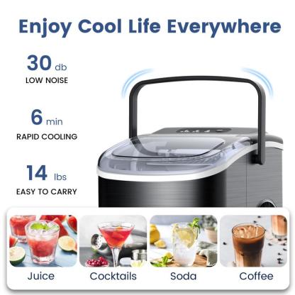 Máquina de Hielo COWSAR de Encimera – 12 kg en 24h, 9 Cubos en 6 Minutos, Función de Autolimpieza, Acero Inoxidable o ABS, Portátil para Cocina, Hogar, Oficina, Fiesta y RV