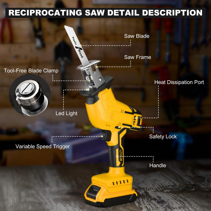 Sierra Reciprocante Inalámbrica de Una Mano Compatible con Batería DeWalt 20V MAX – 3 Velocidades Variables, Motor Sin Escobillas, Cambio de Hoja sin Herramientas, Incluye 4 Hojas para Metal, Madera y PVC