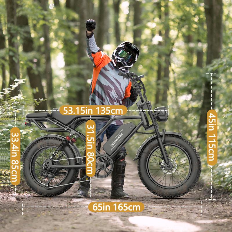 Bicicleta Eléctrica VOLTVOGUE – Potencia Pico 1500W, Suspensión Completa, Velocidad Máx. 50 km/h, Autonomía 65–110 km, Batería Extraíble 48V 20Ah, Asiento Doble, Llantas Fat de 20", Certificación UL 2849