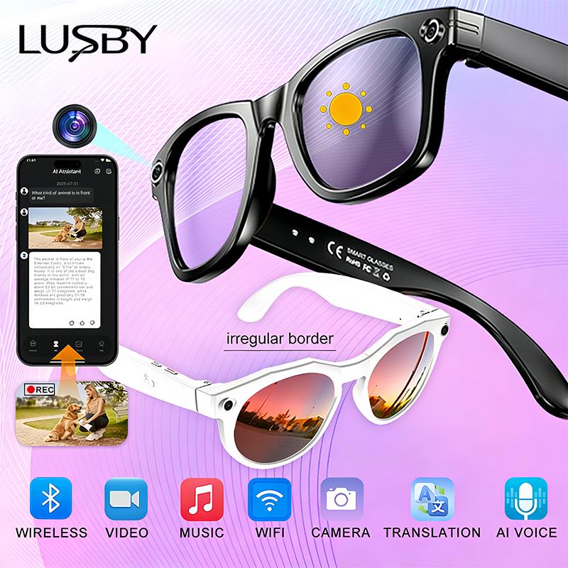 Gafas Inteligentes con Cámara AI – Lentes Fotocromáticos 8MP, Grabación de Video, Traducción en Tiempo Real en 160+ Idiomas, Bluetooth, Control Táctil, Protección UV, Ideales para Viajes y Uso al Aire Libre